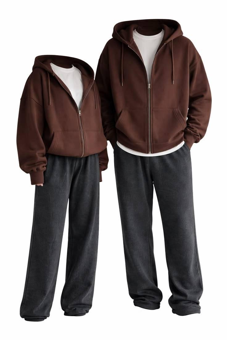 Chocolate brown oversized zip Hoodie and grey wide leg set - Siiqo - Buy on Siiqo Nigeria